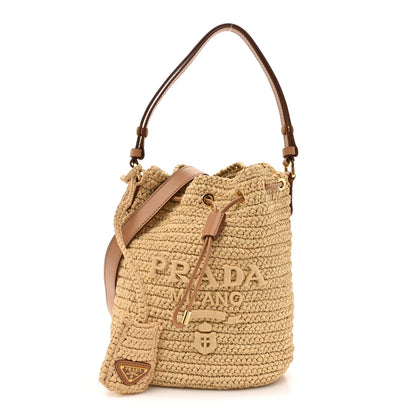 Prada Yarn Raffia Effect Crochet Small Bucket Bag Naturale 1 of 10