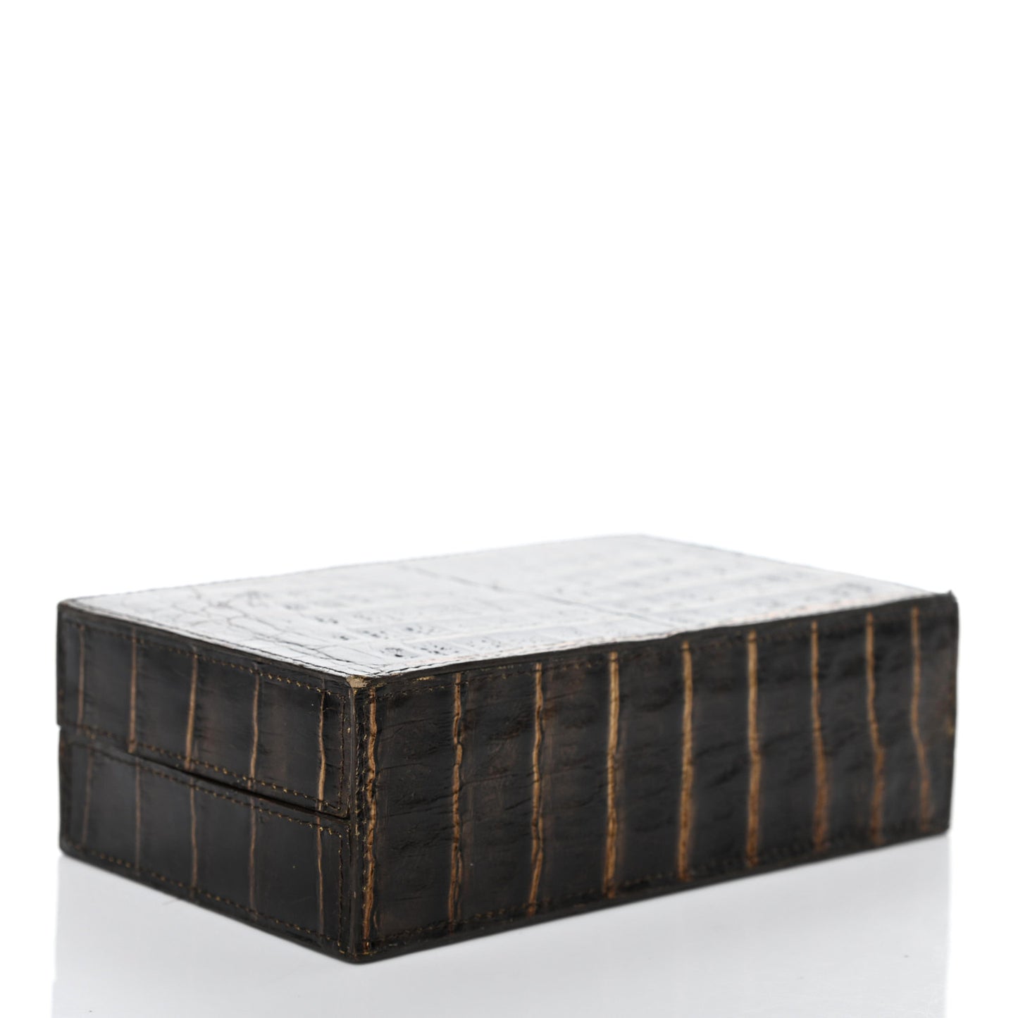 Crocodile Box Clutch Black Brown Gold