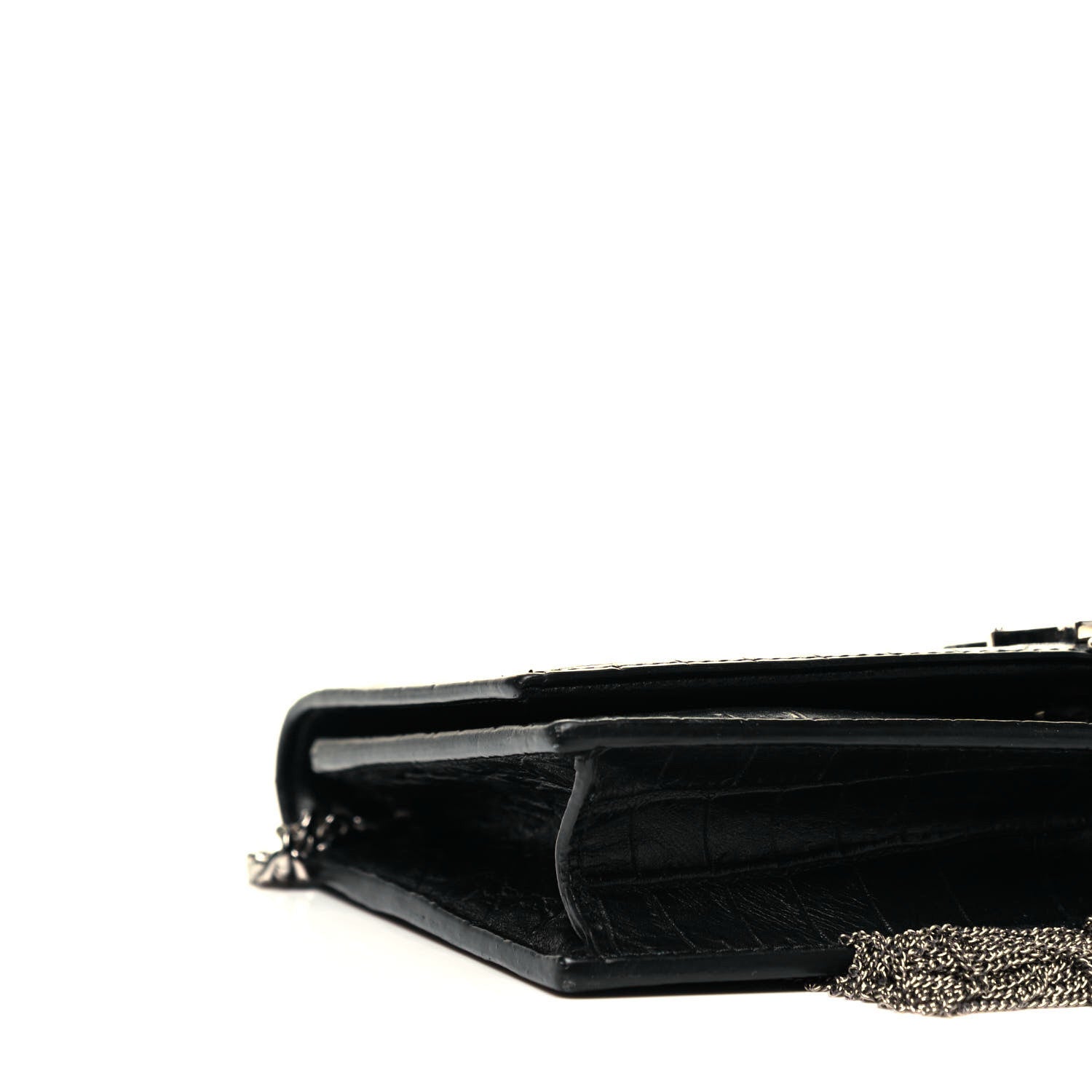 Saint Laurent Calfskin Crocodile Embossed Kate Monogram Tassel Chain Wallet Black 7 of 8