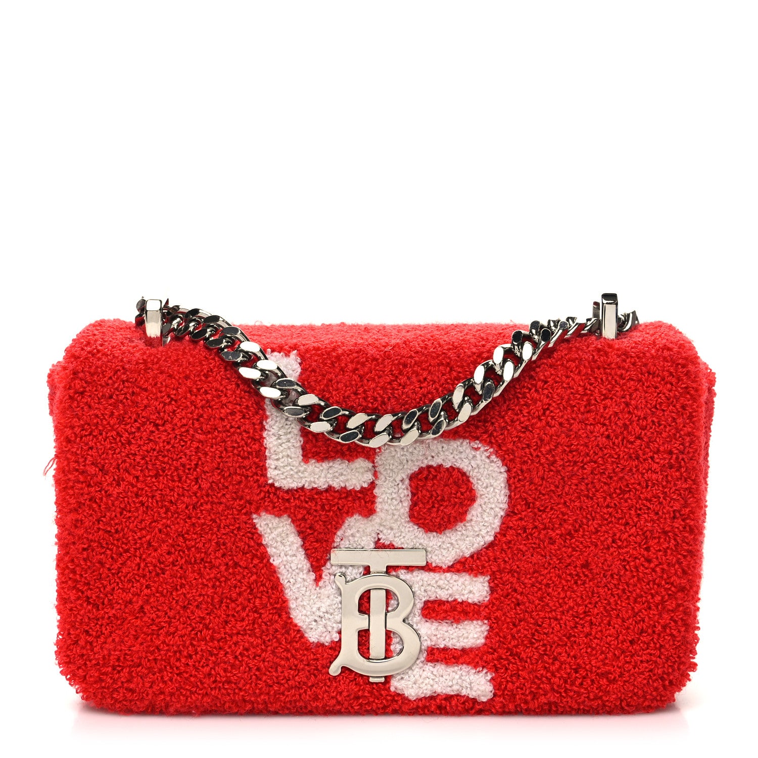 Burberry Cotton Terry Cloth Small Love Lola Bag Red White 1 of 10