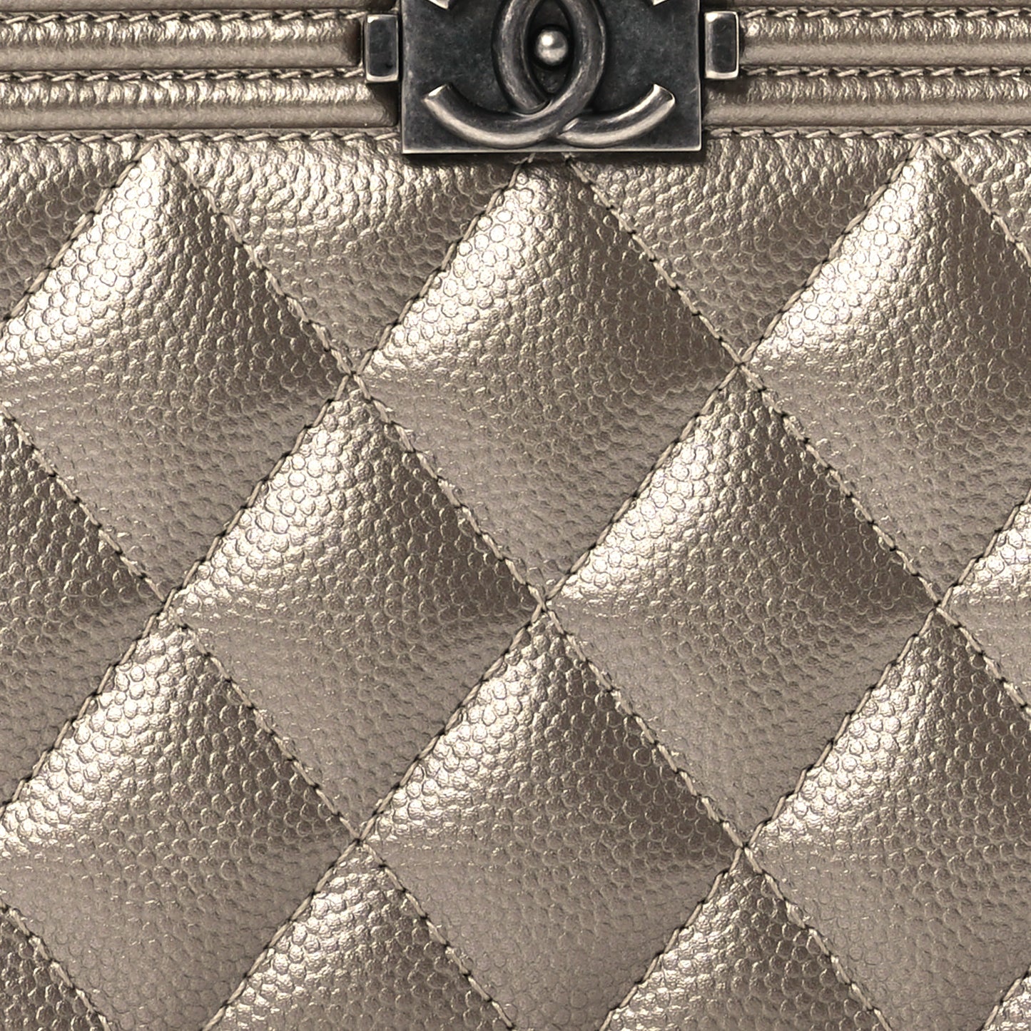 Metallic Caviar Quilted Small Boy Clutch With Chain Copper