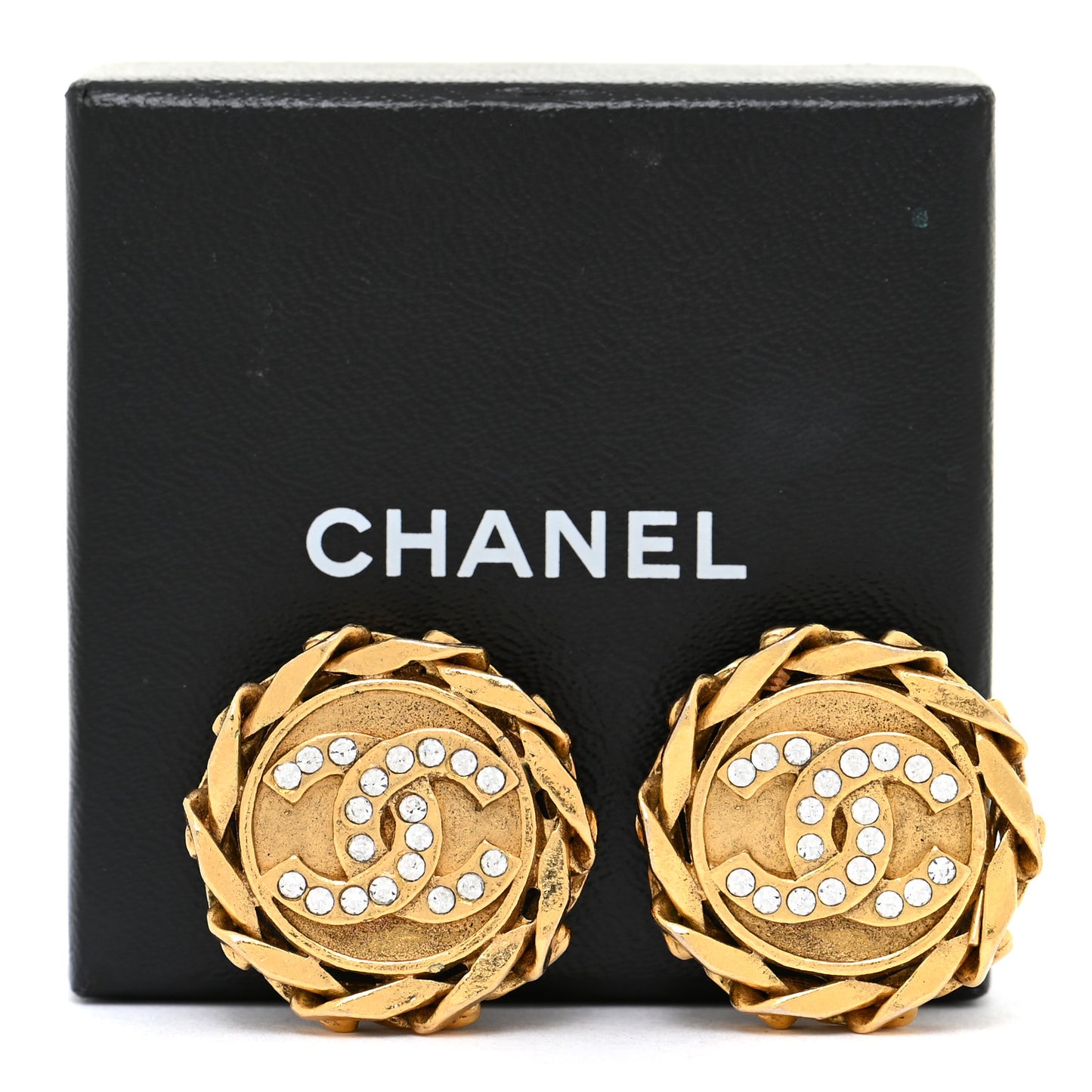 Crystal CC Round Clip On Earrings Gold