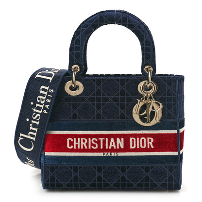 Christian Dior Velvet Cannage Medium Lady D-Lite Blue Red White 1 of 9