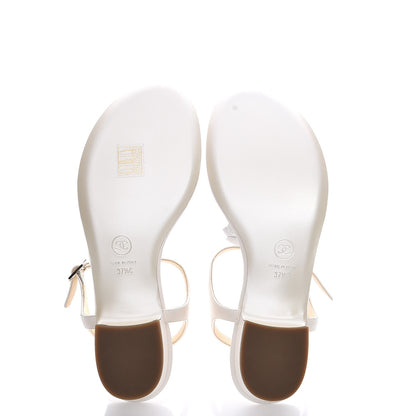 Chanel Lambskin Camellia Thong Sandals 37.5 White 5 of 11