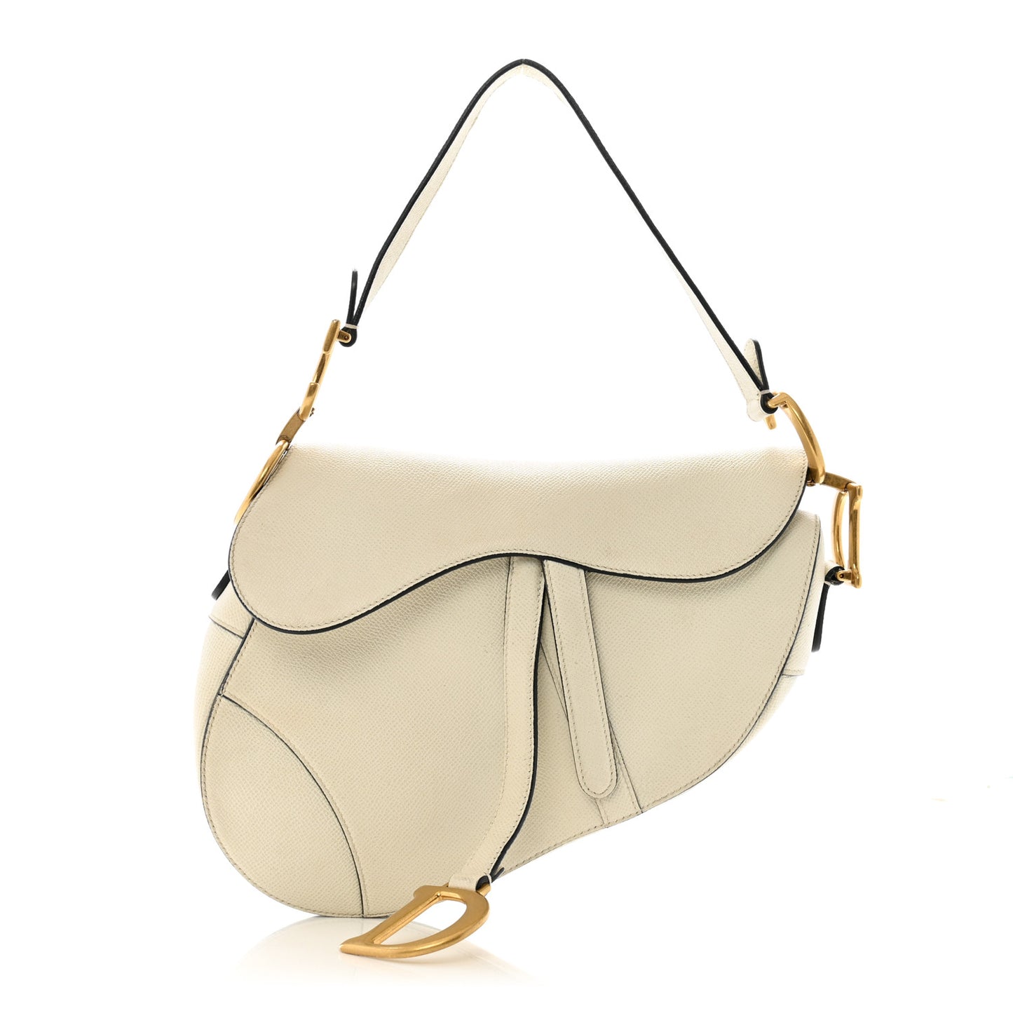 Grained Calfskin Saddle Bag White