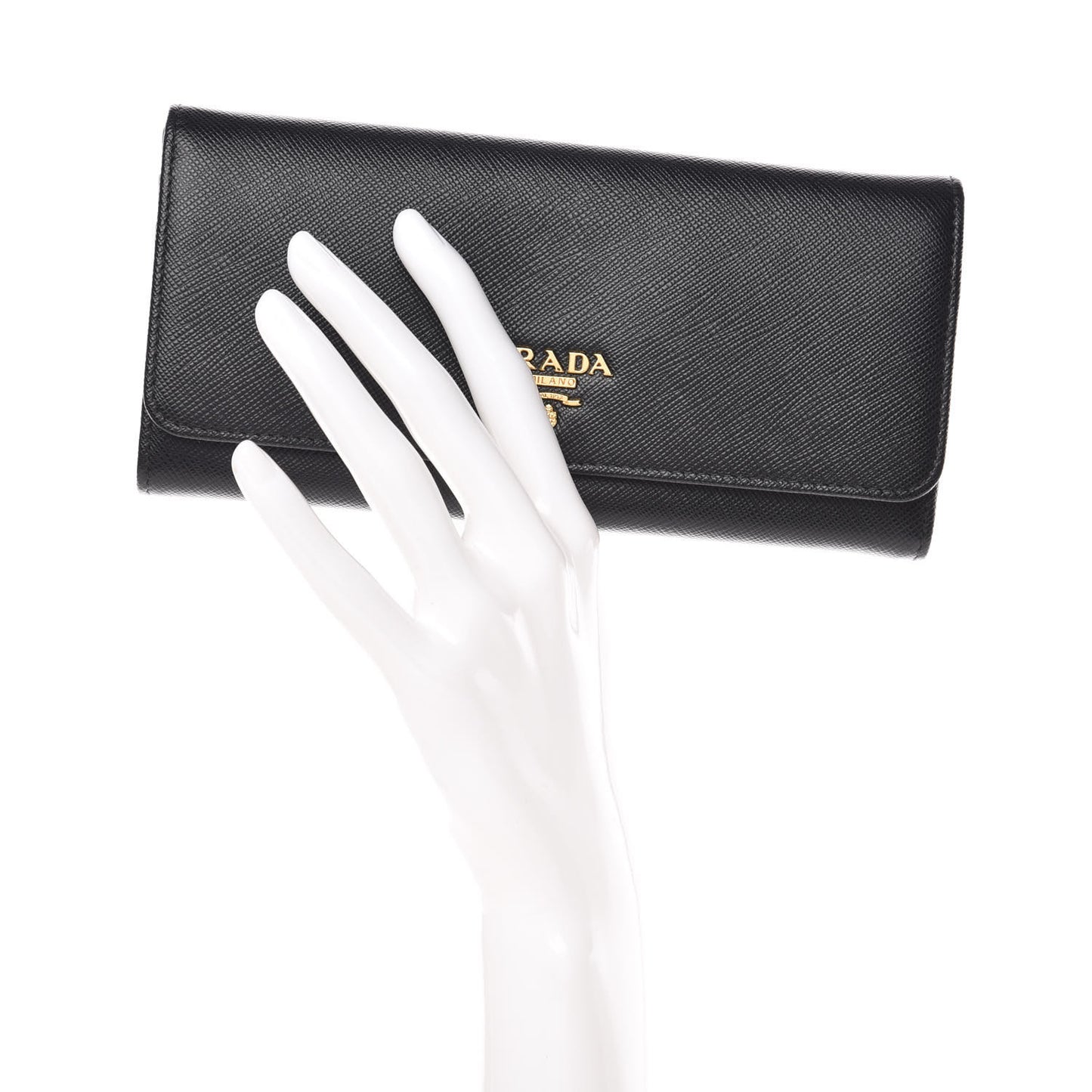 Saffiano Metal Continental Flap Wallet Black