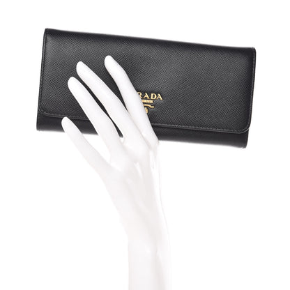 Prada Saffiano Metal Continental Flap Wallet Black 2 of 10