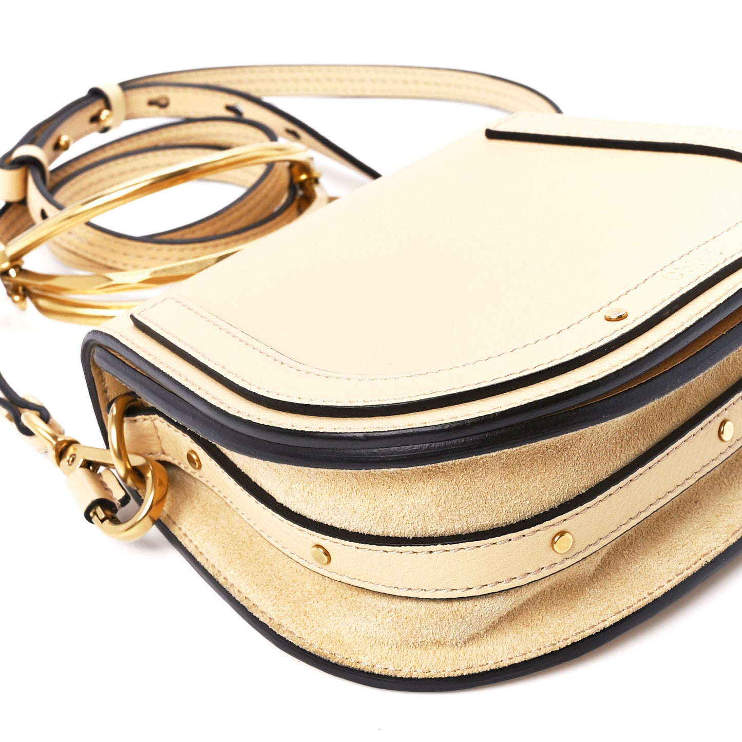 Calfskin Suede Small Nile Bracelet Bag Subtle Yellow
