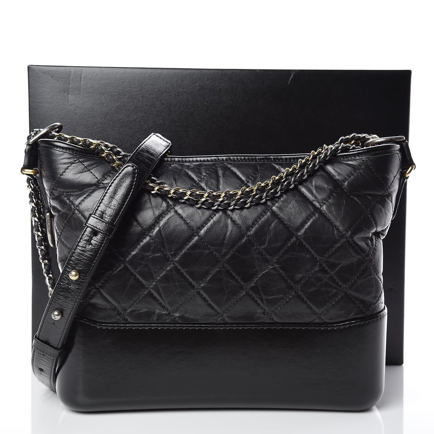 Aged Calfskin Quilted Medium Gabrielle Hobo Black