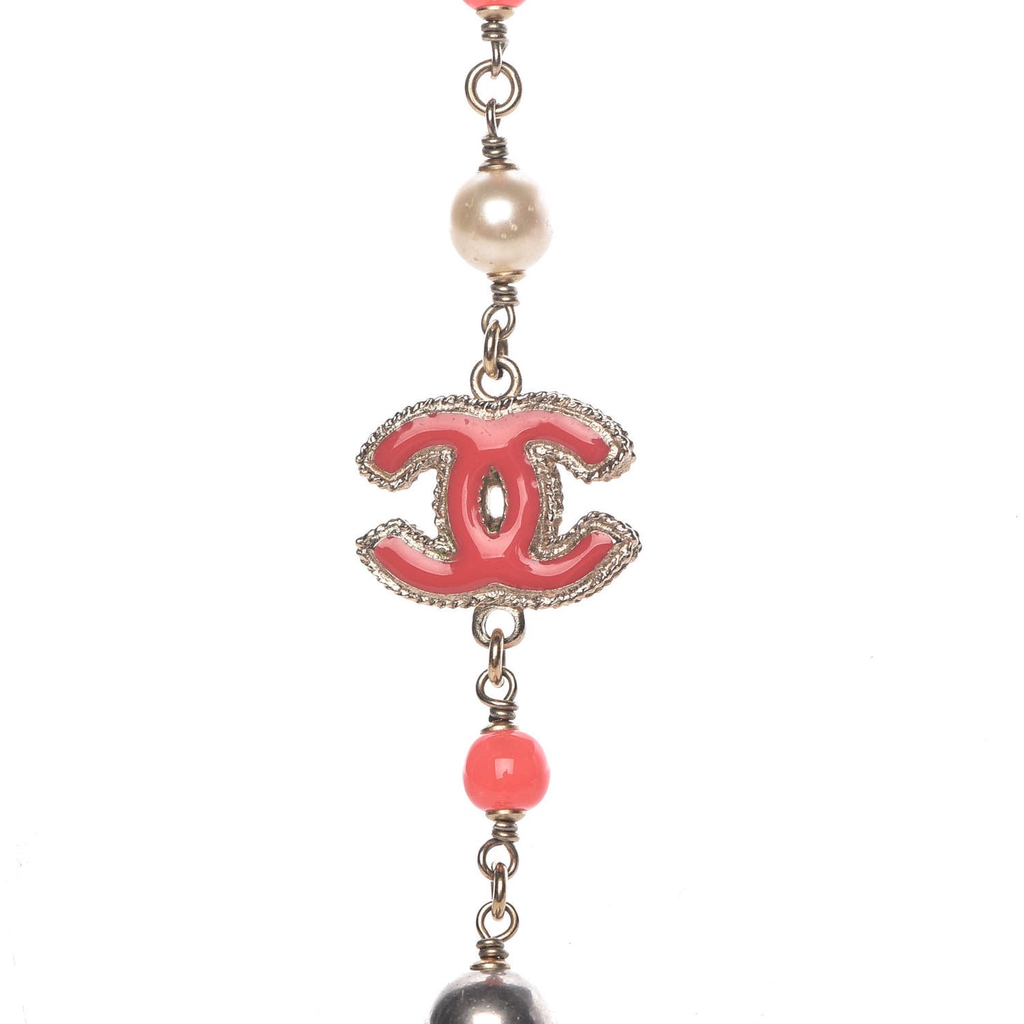 Enamel Bead Pearl CC Long Necklace Pink Gold