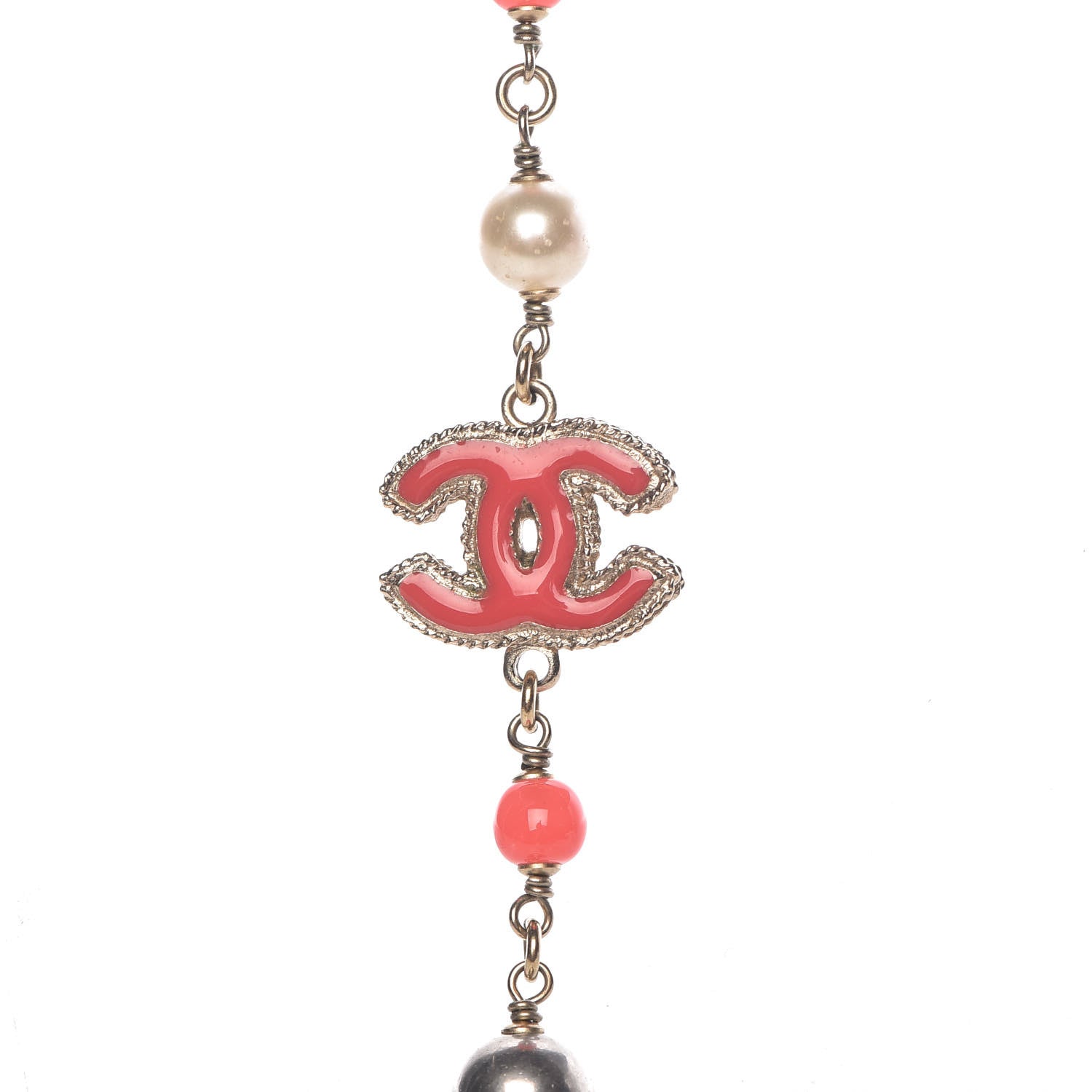 Chanel Enamel Bead Pearl CC Long Necklace Pink Gold 5 of 5