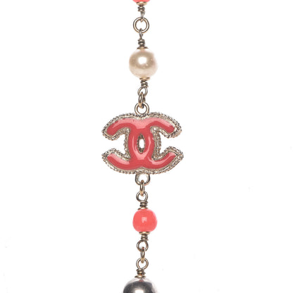 Chanel Enamel Bead Pearl CC Long Necklace Pink Gold 5 of 5