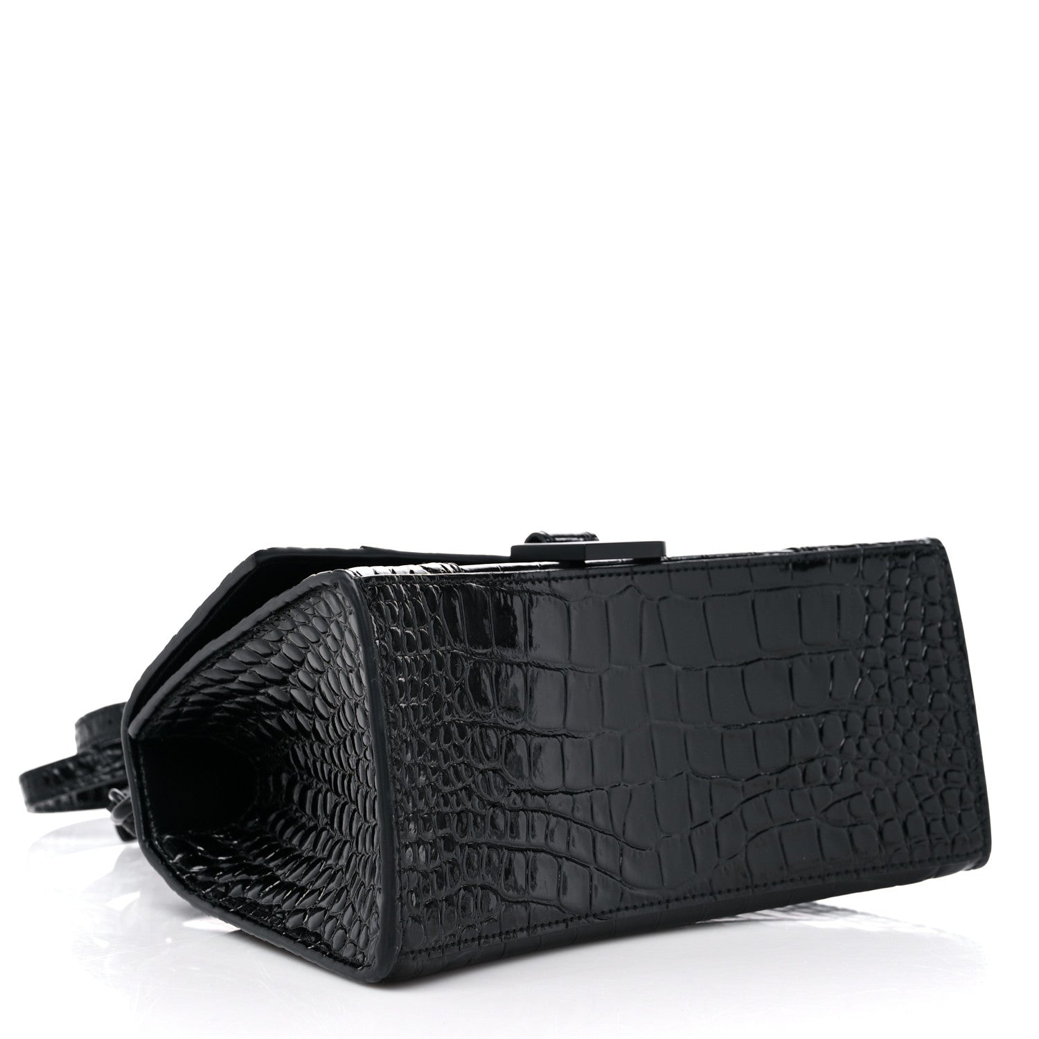 Balenciaga Shiny Calfskin Monochrome Crocodile Embossed Small Hourglass Top Handle Bag Black 4 of 13
