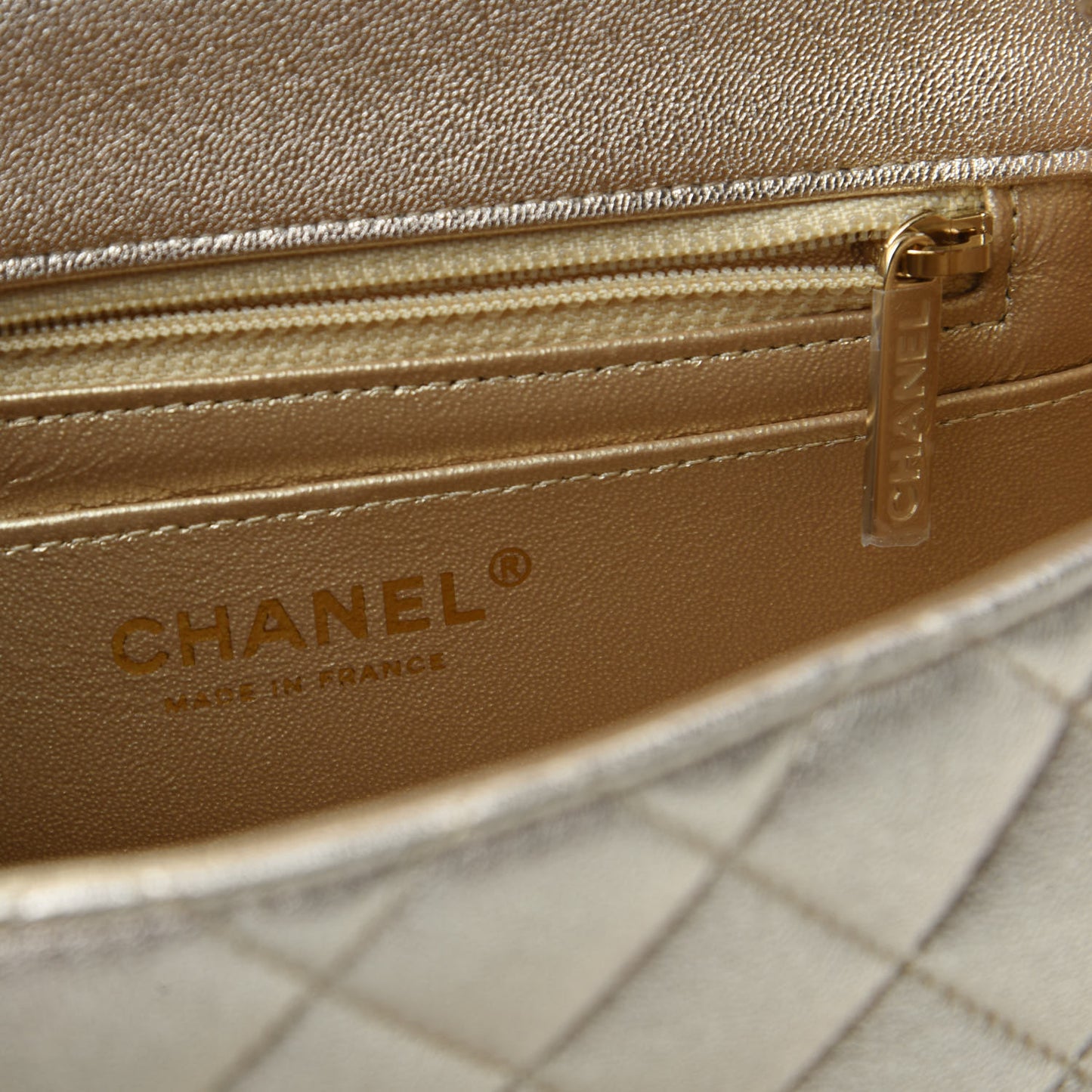 Metallic Lambskin Quilted Mini Square Flap Gold