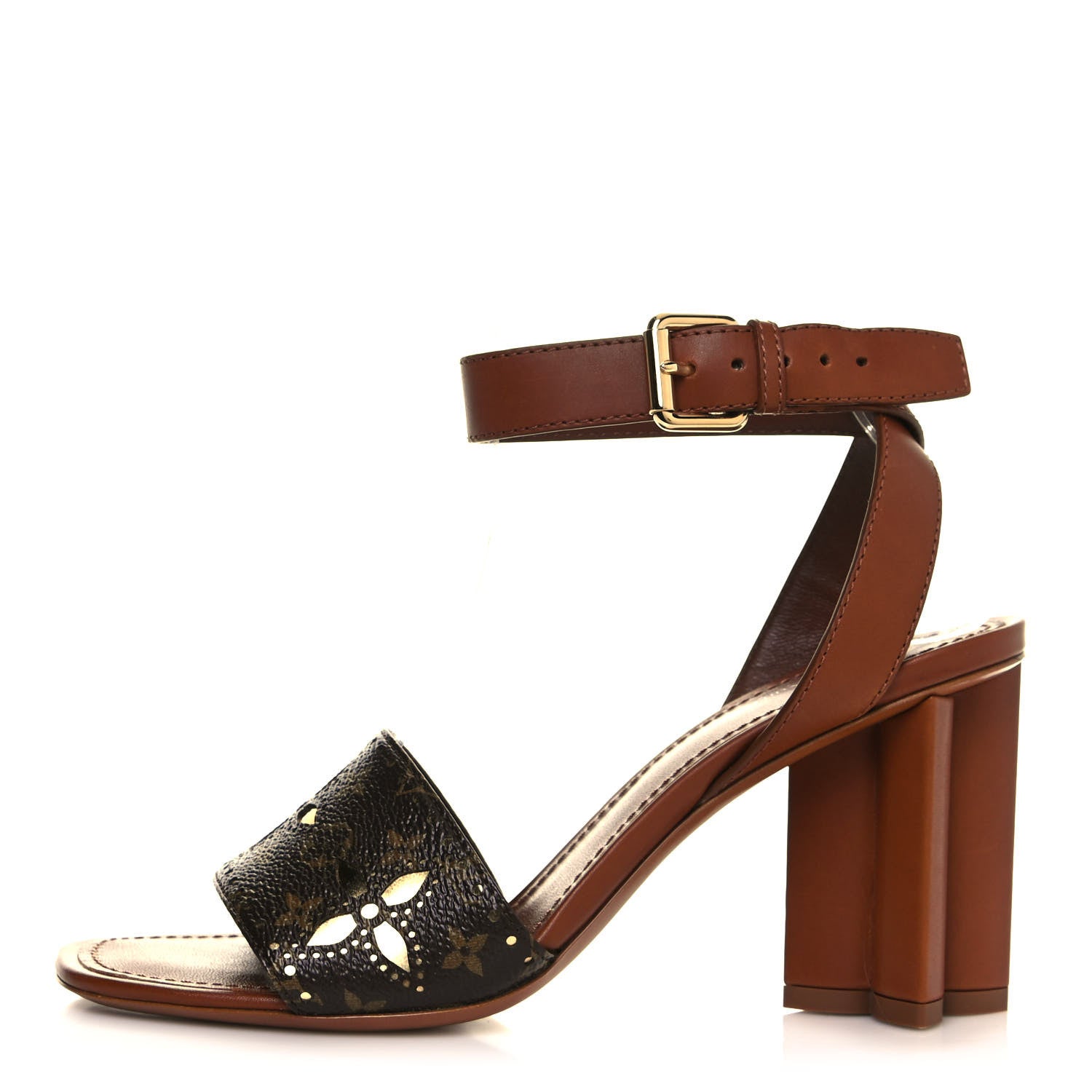 Louis Vuitton Calfskin Perforated Monogram Silhouette Sandals 37 Gold 1 of 8