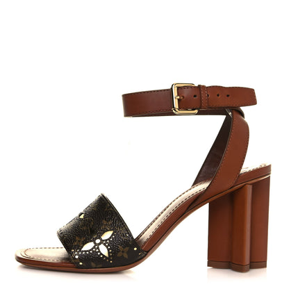 Louis Vuitton Calfskin Perforated Monogram Silhouette Sandals 37 Gold 1 of 8