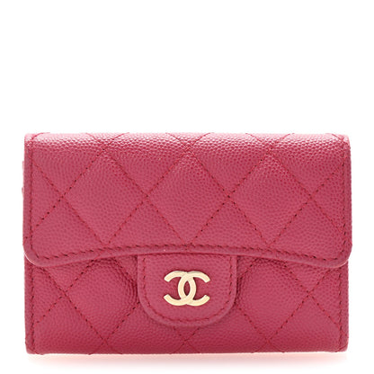 Chanel Caviar Quilted Flap Card Holder Wallet Dark Pink 1 of 8