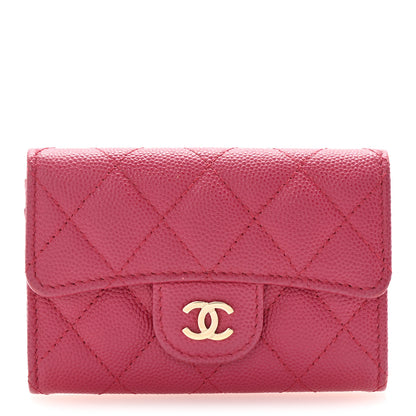 Chanel Caviar Quilted Flap Card Holder Wallet Dark Pink 1 of 8