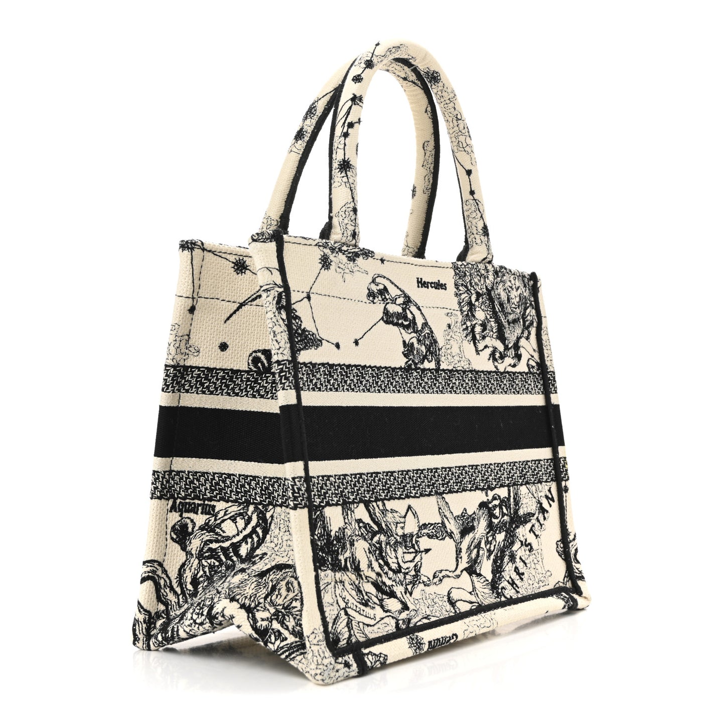 Canvas Embroidered Small Zodiac Toile De Jouy Book Tote Latte