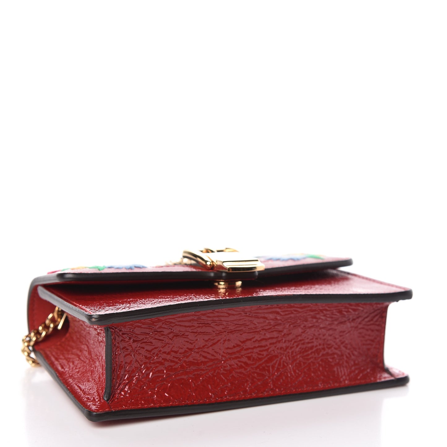 Patent Embroidered Super Mini Sylvie Chain Shoulder Bag Red