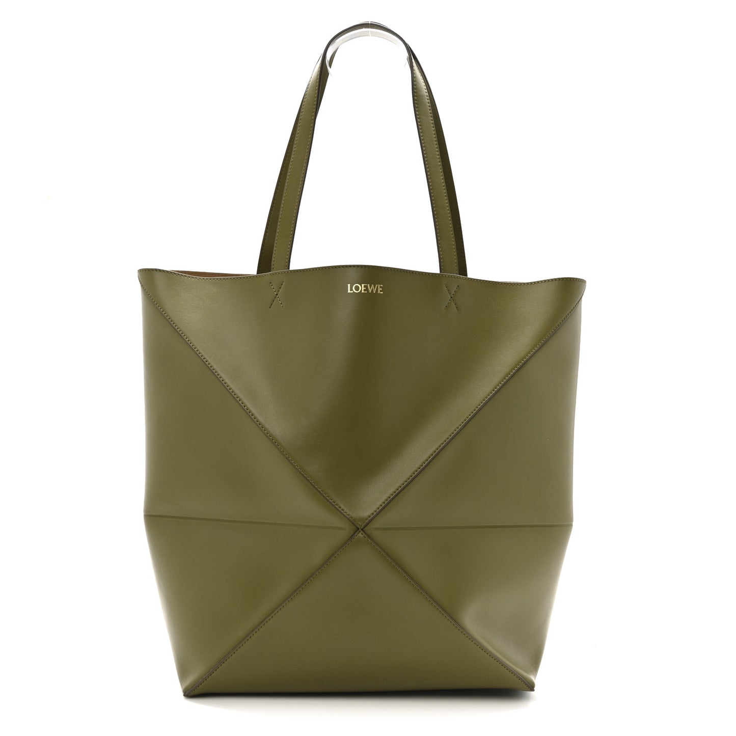 Shiny Calfskin Large Puzzle Fold Tote Dark Khaki Green