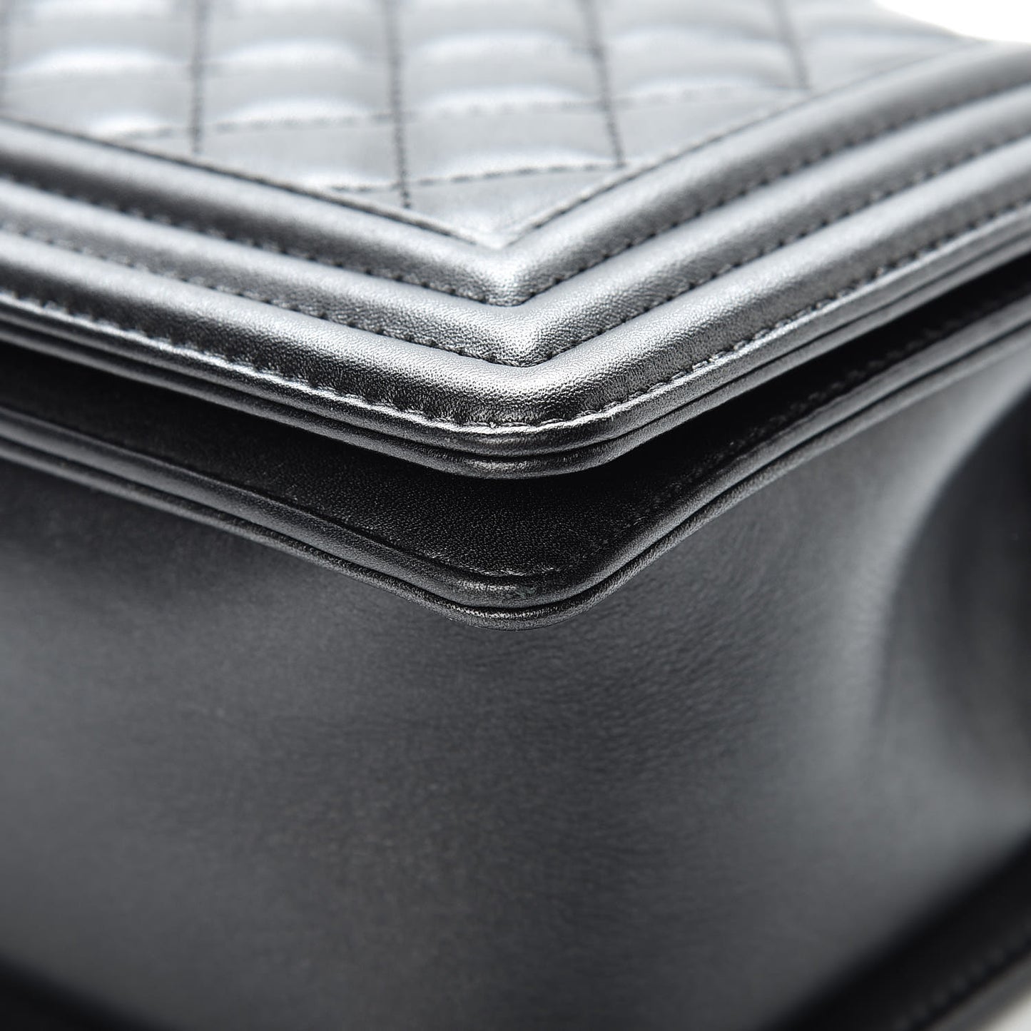 Metallic Calfskin Quilted Medium Boy Flap Black