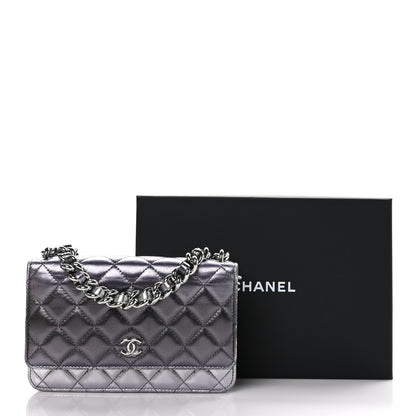Chanel Gradient Metallic Lambskin Quilted Like A Wallet Wallet On Chain WOC Silvery Black 11 of 11