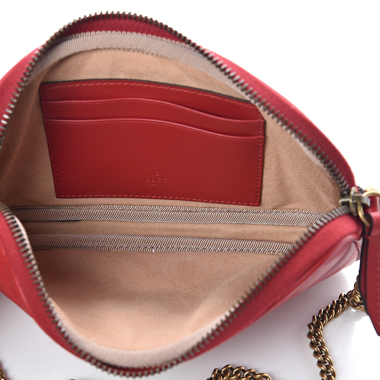 Calfskin Matelasse Mini GG Marmont Chain Crossbody Bag Hibiscus Red