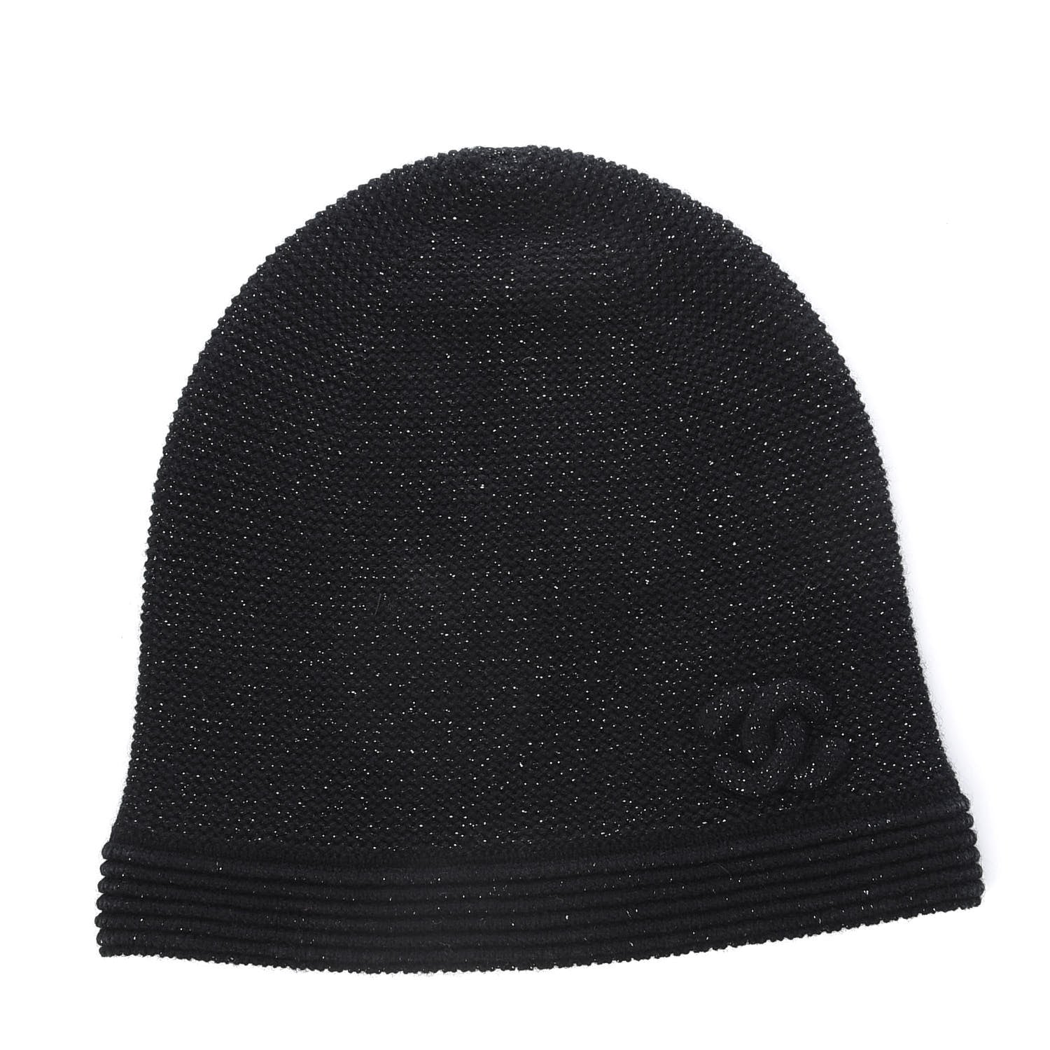 Chanel Cashmere Blend CC Beanie Hat Black 1 of 5