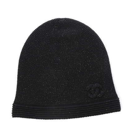 Chanel Cashmere Blend CC Beanie Hat Black 1 of 5