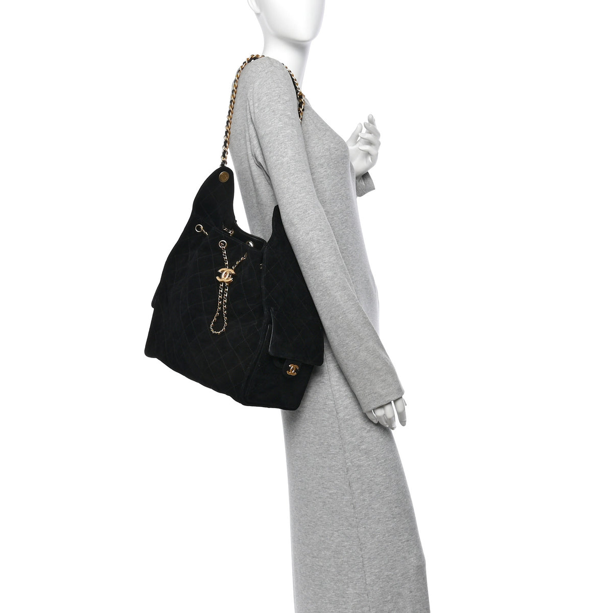 Suede Quilted Medium Chanel 25 Handbag Black