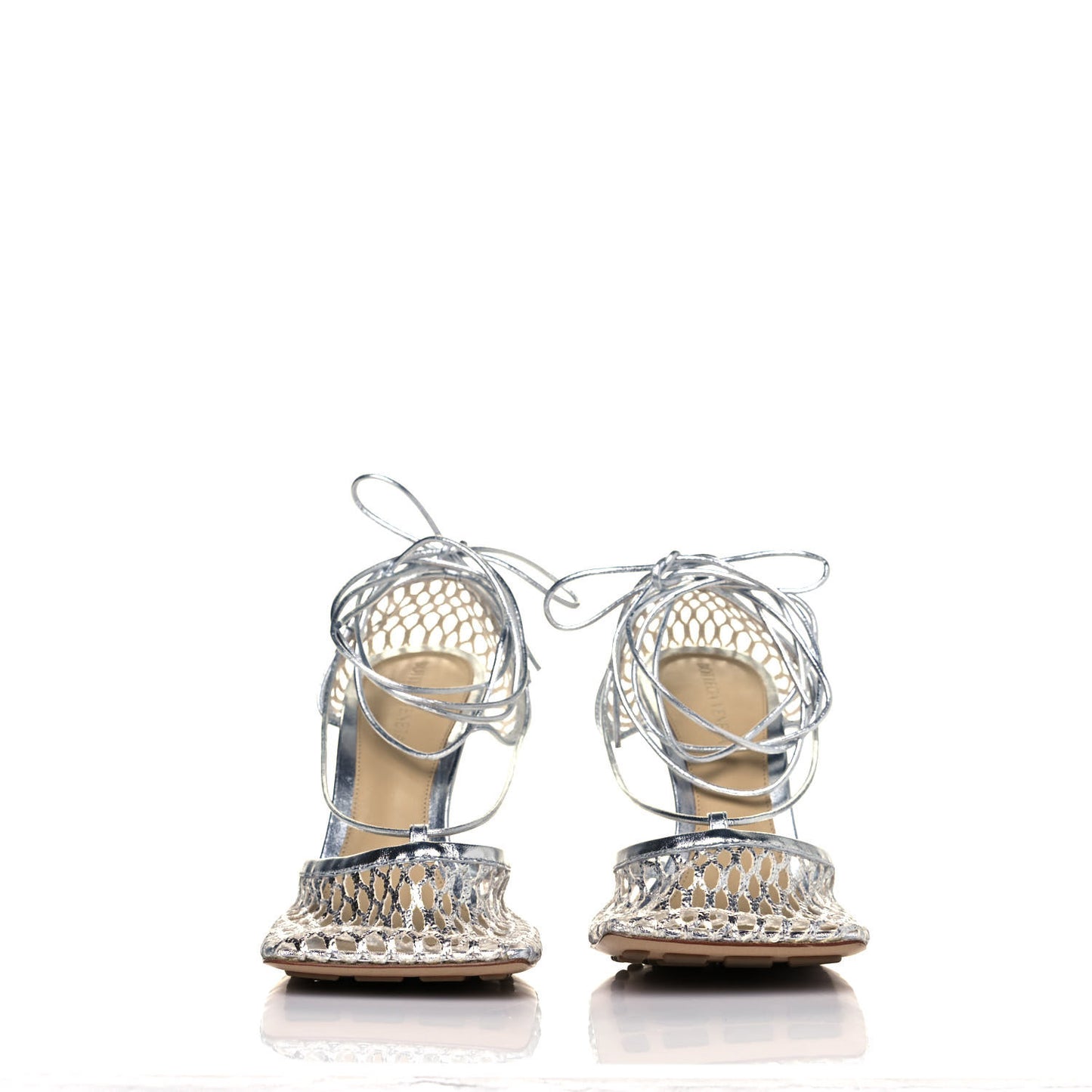 Mesh Metallic Nappa Stretch Ankle Tie Sandals 39 Silver