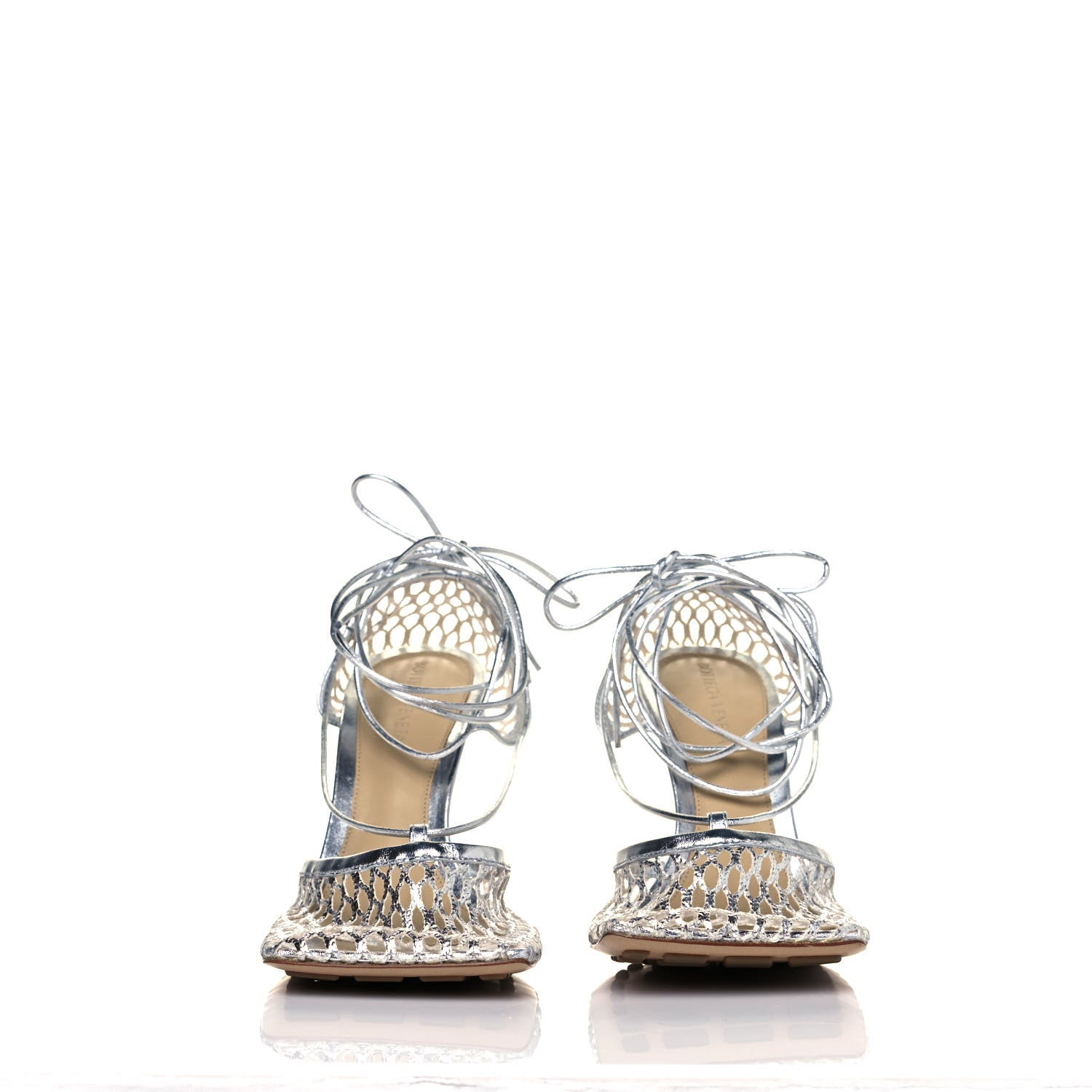 Bottega Veneta Mesh Metallic Nappa Stretch Ankle Tie Sandals 39 Silver 2 of 8