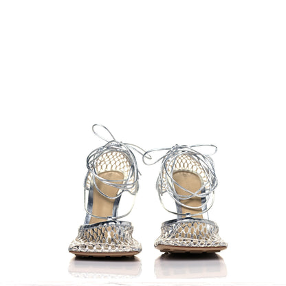Bottega Veneta Mesh Metallic Nappa Stretch Ankle Tie Sandals 39 Silver 2 of 8