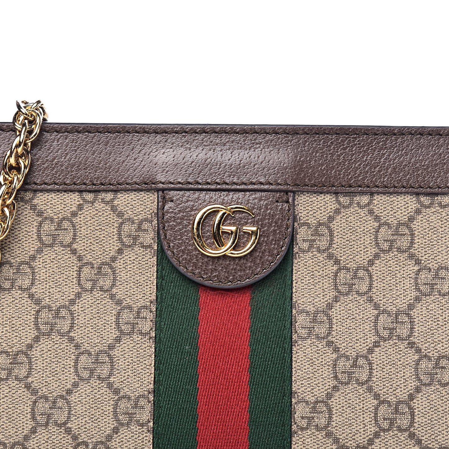 GG Supreme Monogram Web Small Ophidia Chain Shoulder Bag Brown