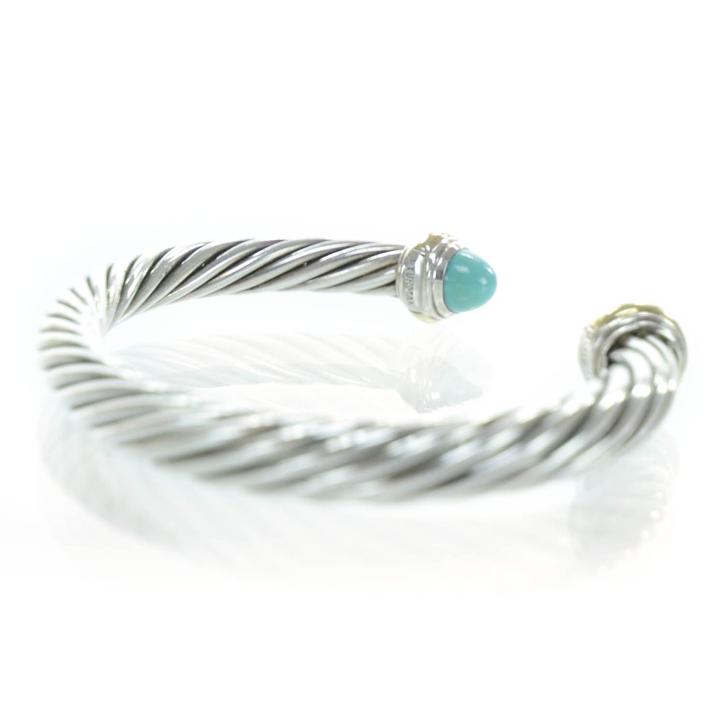 Sterling Silver and 14k Gold Turquoise Cable Cuff