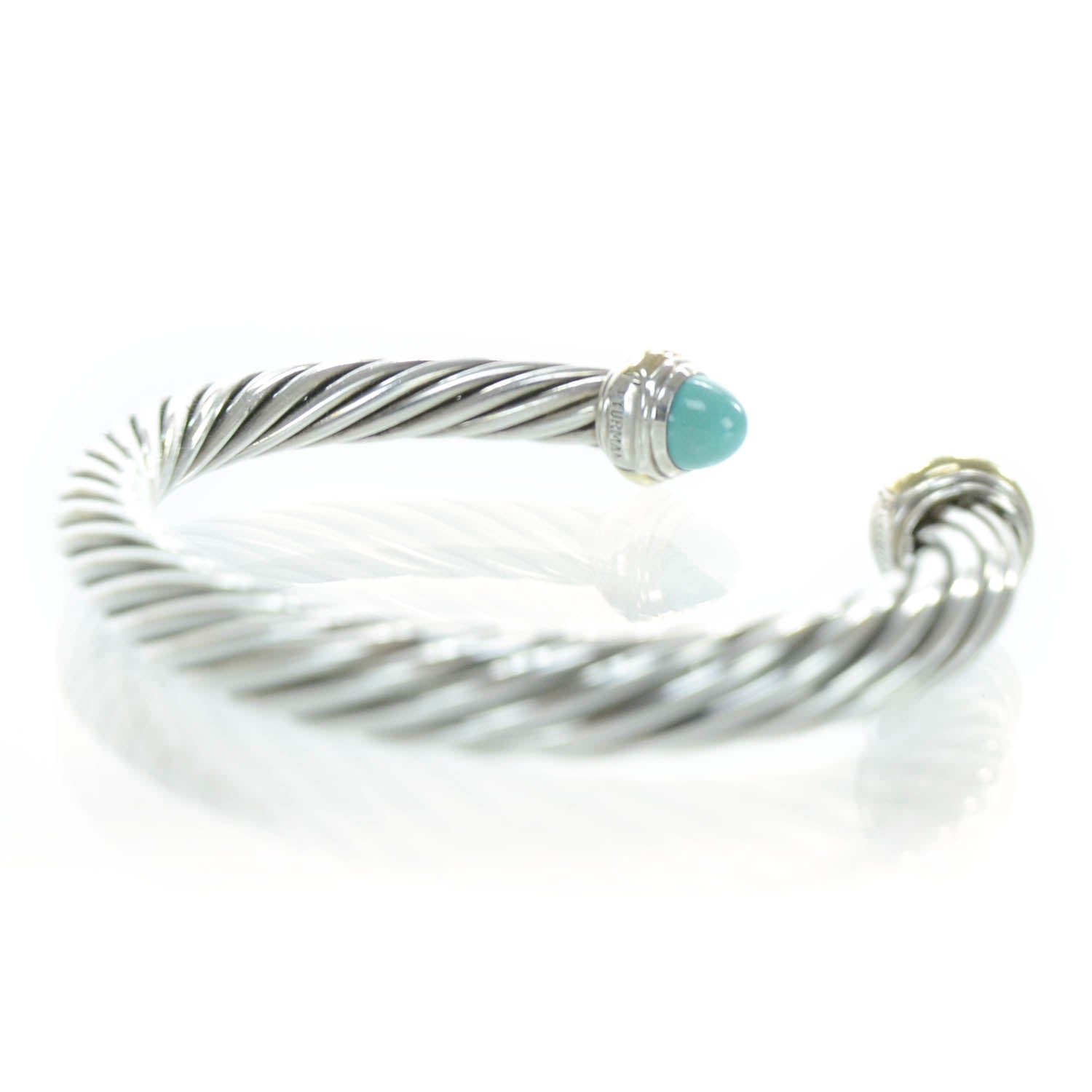 David Yurman Sterling Silver and 14k Gold Turquoise Cable Cuff 3 of 5