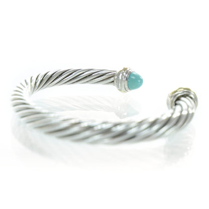 David Yurman Sterling Silver and 14k Gold Turquoise Cable Cuff 3 of 5