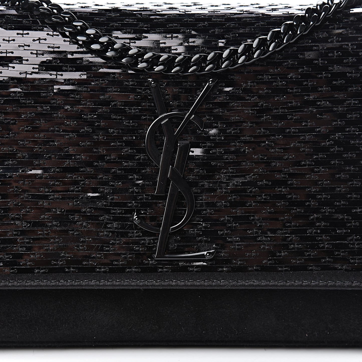 Suede Sequin Monogram Small Kate Shoulder Bag Black