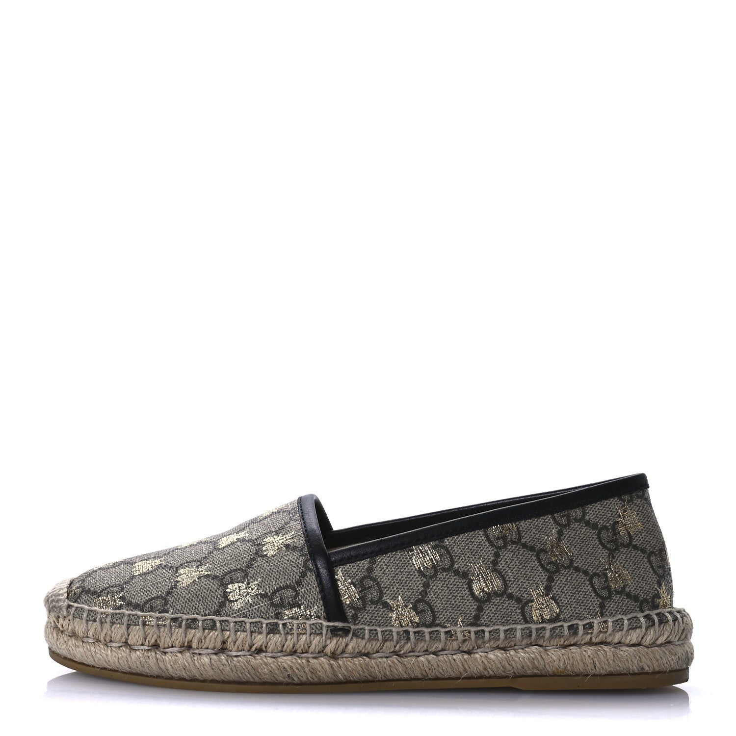 Gucci GG Supreme Monogram Bees Espadrille Flats 37.5 Beige Ebony Oro Black 1 of 9