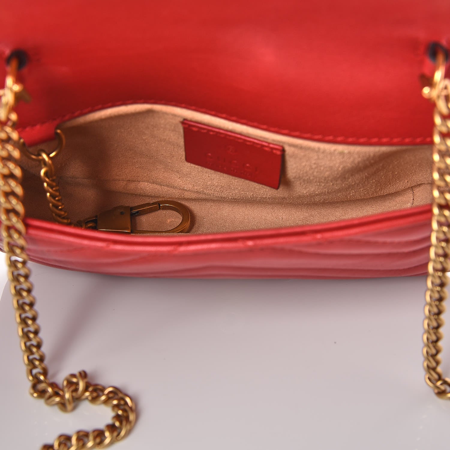 Gucci Calfskin Matelasse Super Mini GG Marmont Shoulder Bag Hibiscus Red 5 of 10