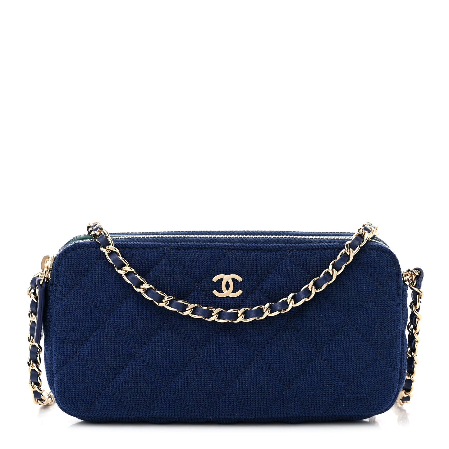 Jersey Quilted Small Clutch With Chain Navy