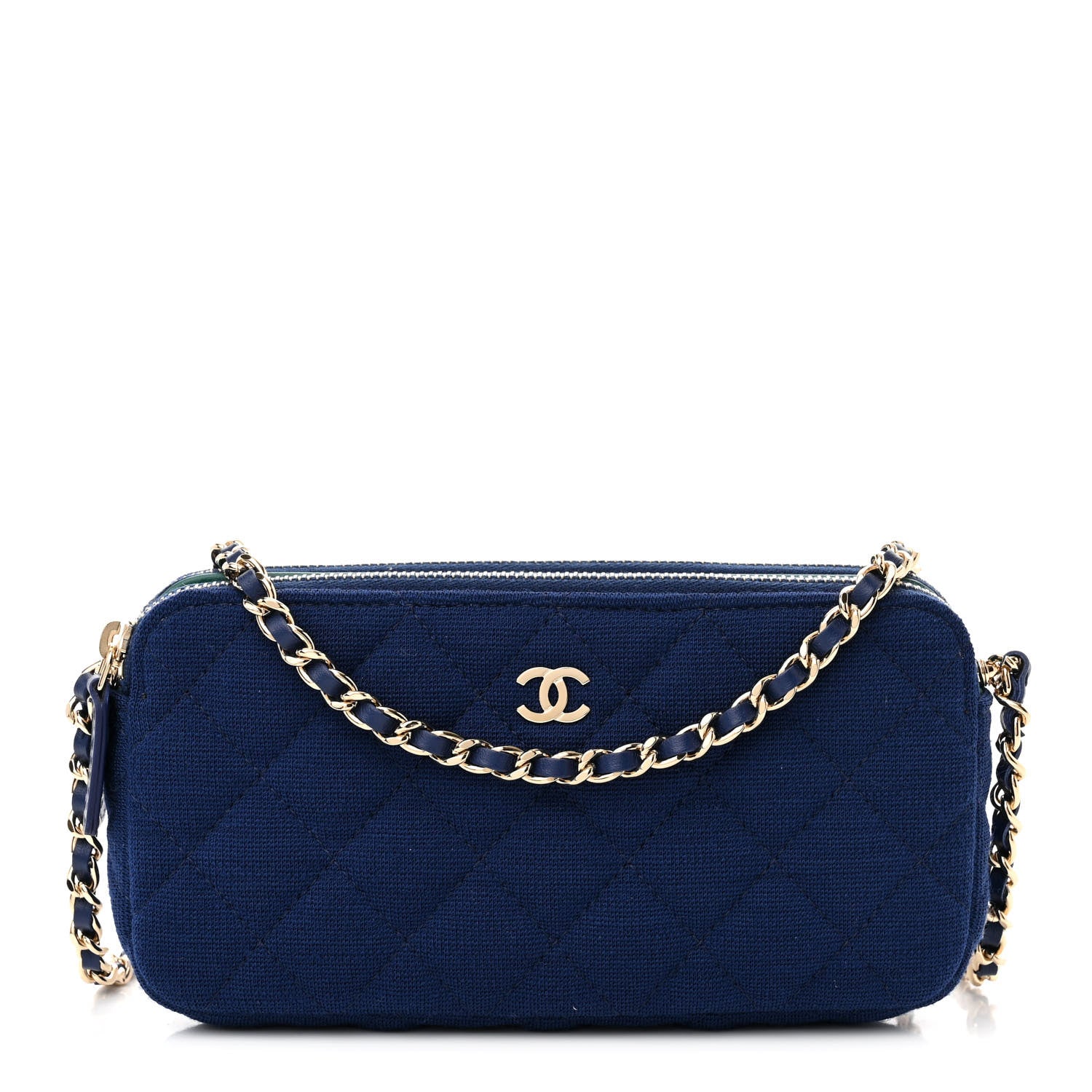 Chanel Jersey Quilted Small Clutch With Chain Navy 1 of 13