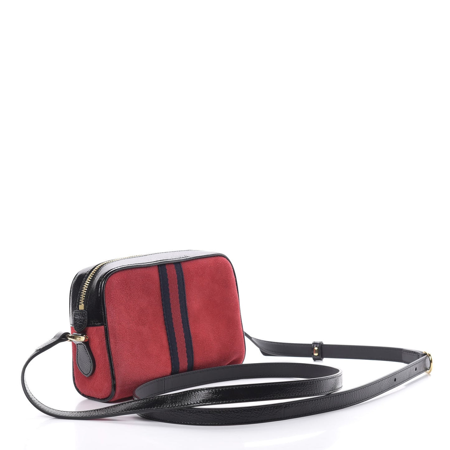 Suede Patent Web Mini Ophidia Shoulder Bag Red