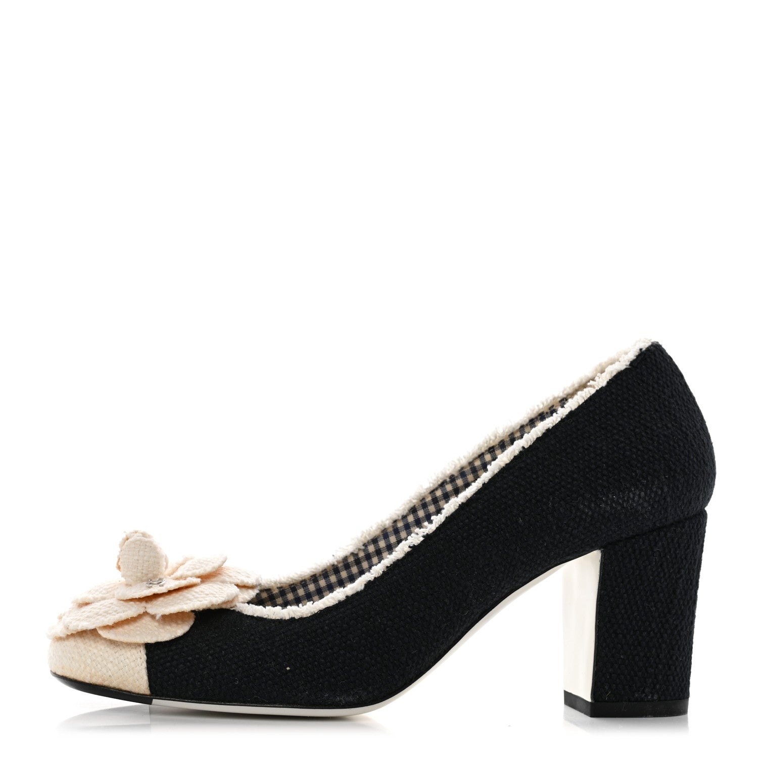 Chanel Tweed Escarpins Camellia CC Pumps 37.5 Navy White 1 of 13
