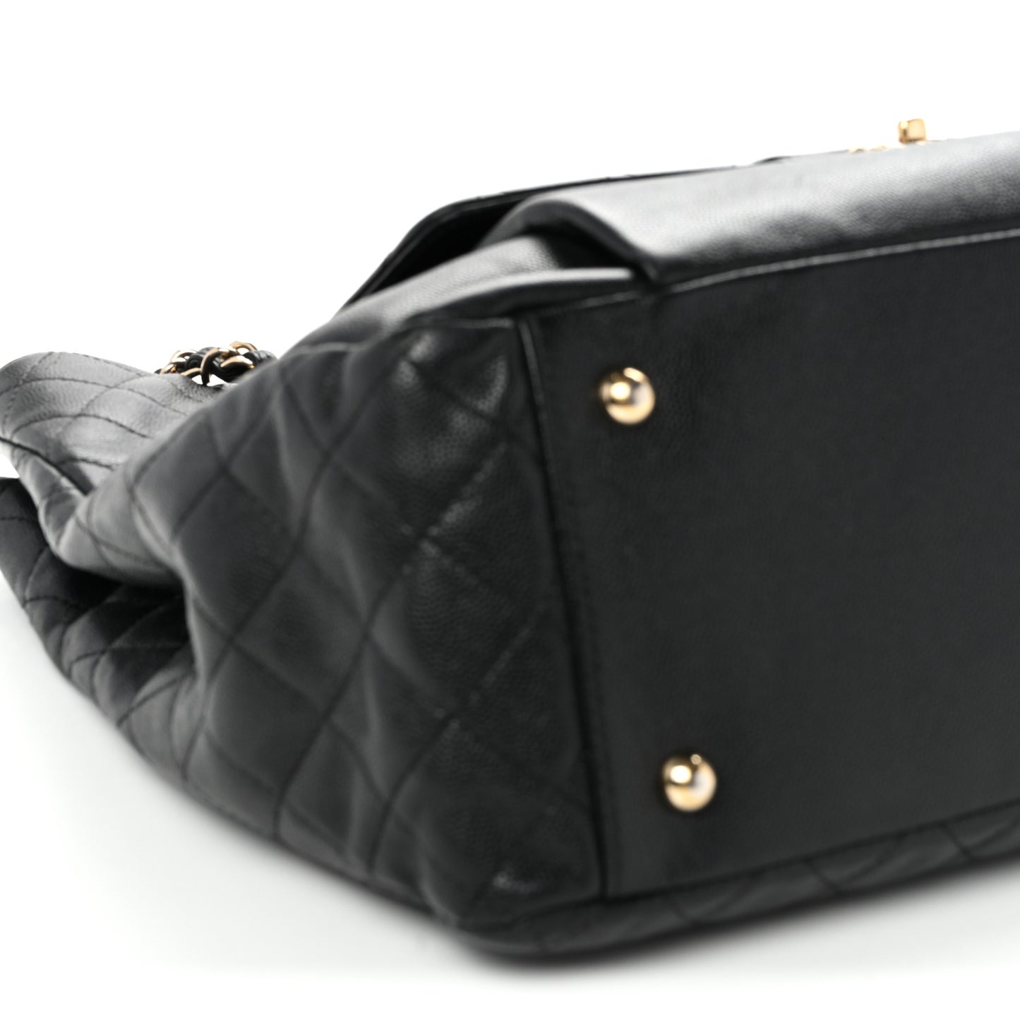 Caviar Quilted Large Flap Shopping Tote Black