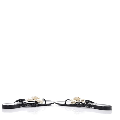 Chanel Jelly Camellia Thong Sandals 38 Black Ivory 6 of 9