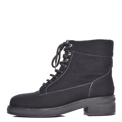 Chanel Tweed Lace Up Combat Boots 40 Black 1 of 8