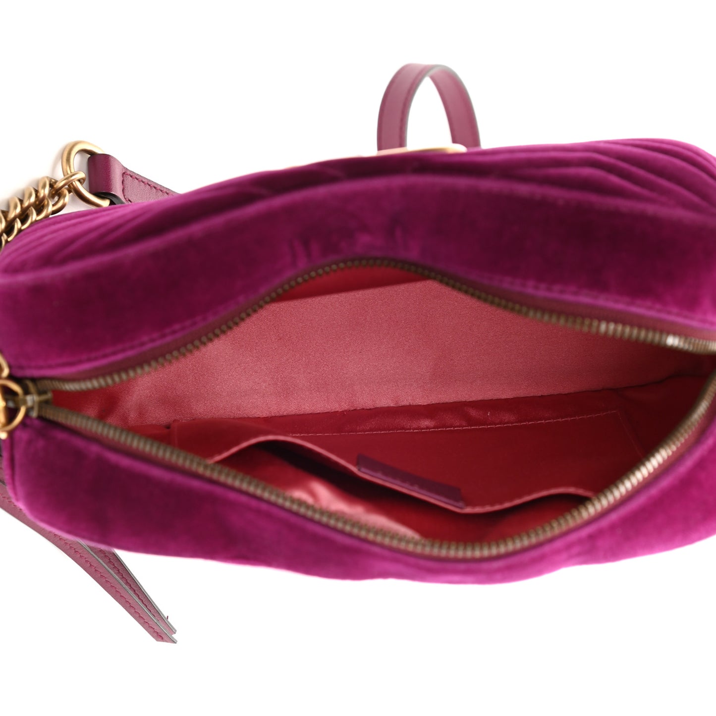 Velvet Matelasse Small GG Marmont Chain Shoulder Bag Fuchsia Violet Cyclamen