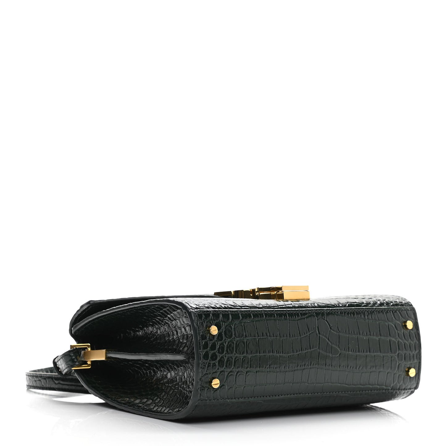 Calfskin Crocodile Embossed Mini Classic Monogram Cassandra Top Handle Green